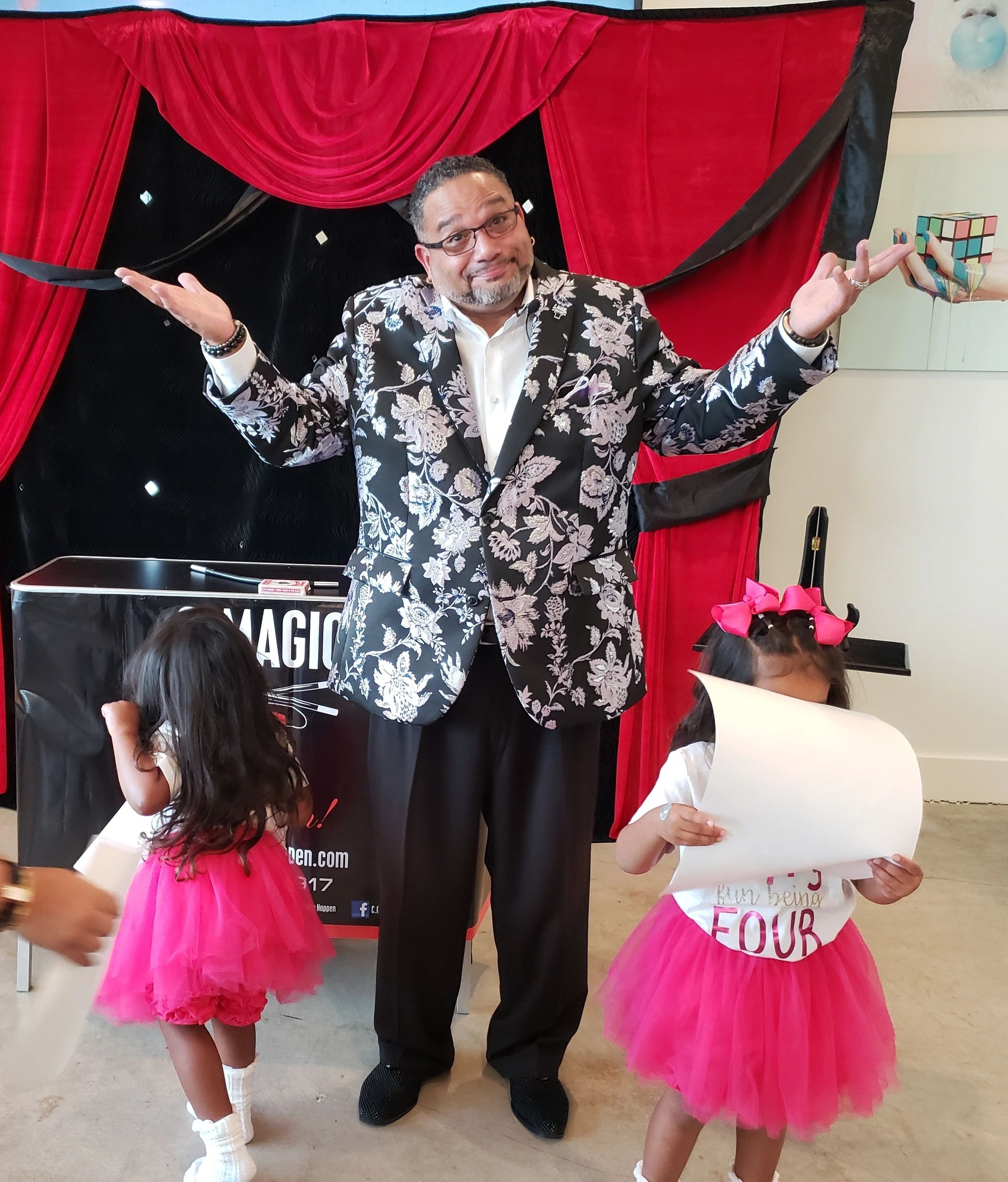 C. Magic performing with young children audience